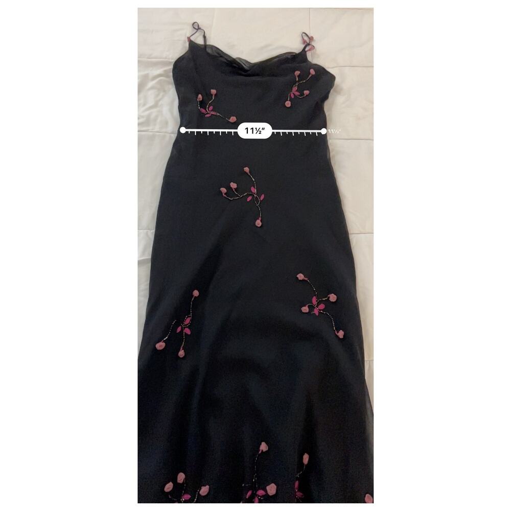 Vintage Betsy Johnson Silk Slip Dress Blk Appliqué Flowers Beaded XS Y2K Rare - Picture 9 of 9